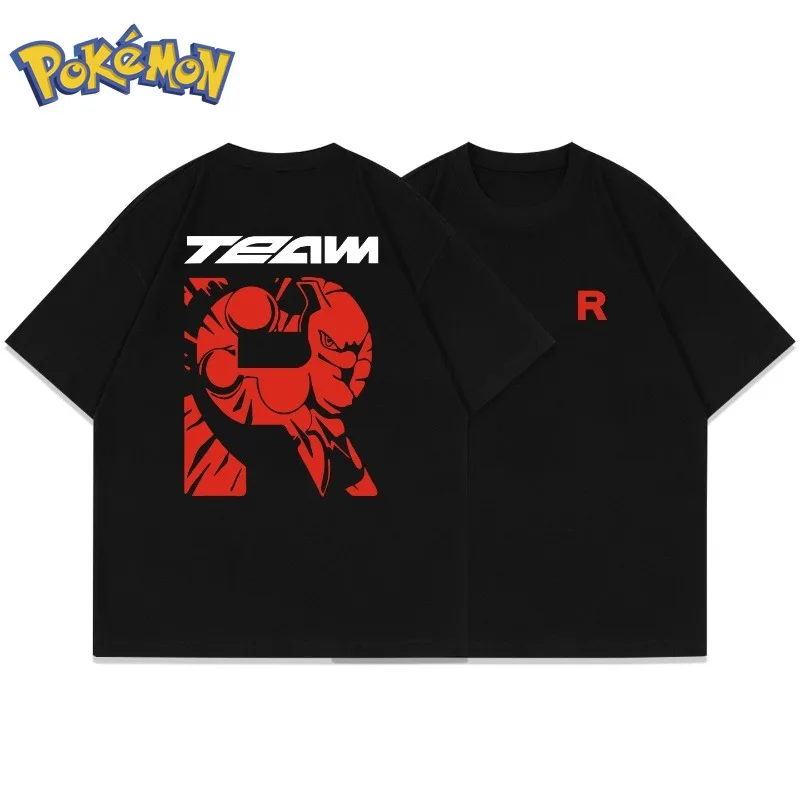 

Summer New Pokémon Anime Rockets Printed T-Shirt Men's and Women's Y2K Harajuku Loose Casual Trend Versatile Short Sleeve Top