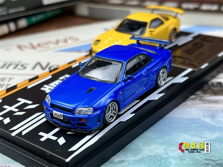 Newly Stocks Hi Story Modeler 1:64 Mazda RX7 Yellow And BNR34 Blue Double Car Set Diecast In 2024