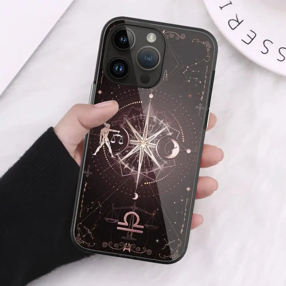 Constellation Phone Case For iPhone 16 Pro Max 15 14 13 12 Mini 11 XR XS 8 7 Plus Black Art Glass Cases