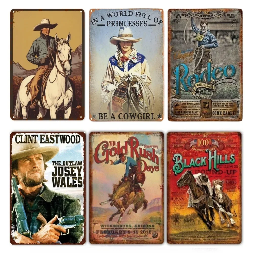 New Metal Tin Sign Poster West Cowboy Metal Plaque Poster Decor for Bar Club Wall Decor Retro Home Bedroom Vintage Wall Plate