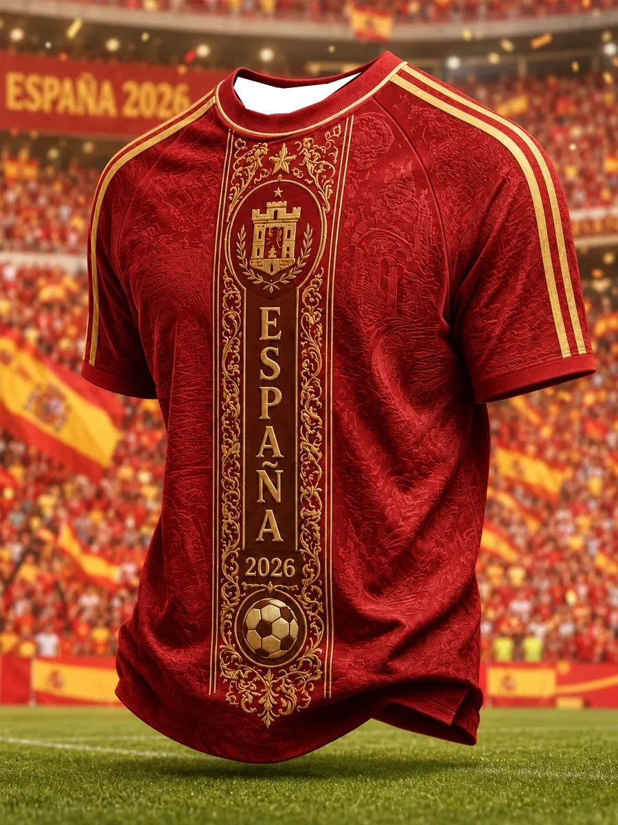 2026 New Spain 3D Printed Football Jersey Family Matching T-shirt Suitable for Daily and Training Wear Quick Drying Sweatshirt