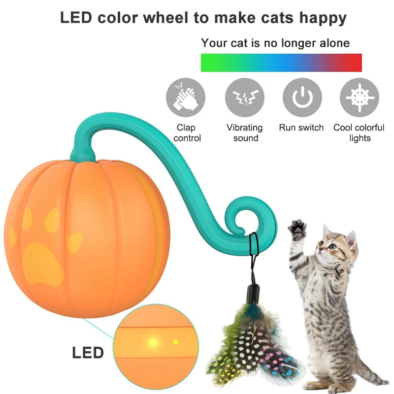 1Set Pet Toys Indoor Interactive Toys Automatic Moving Ball Toys LED Two-Speed Noiseless Smart Toys Orange