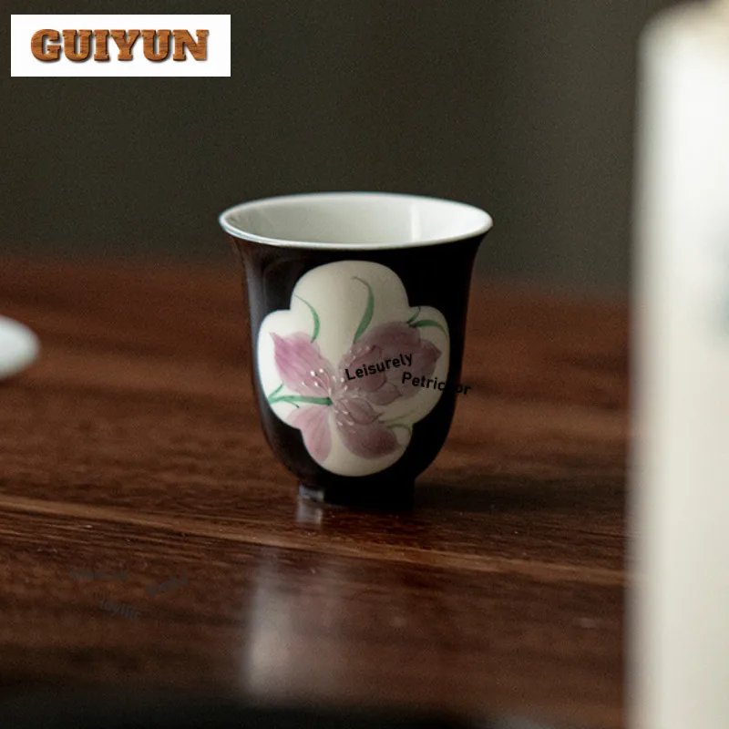2pc/lot Hand-painted Iris Teacup Vintage Tea Bowl Tea Cup Set Tea-tasting Personal Cup Jianzhan Master Cups Tableware Craft 55ml