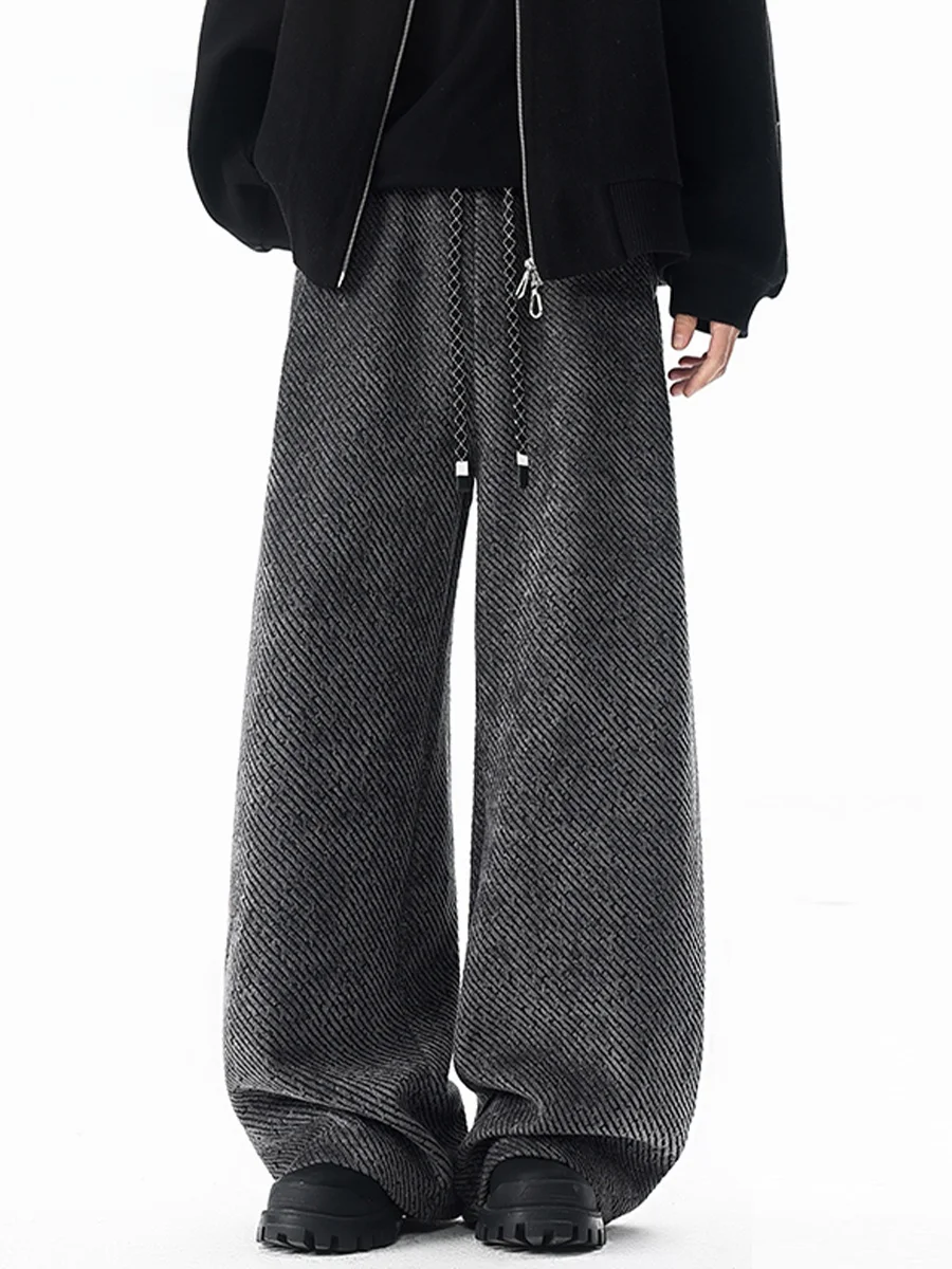 American Star Men's Autumn Winter Thiened Fce Wide Leg Casual Pants Drapey Loose Fit Sweatpants Straight Cut Trousers