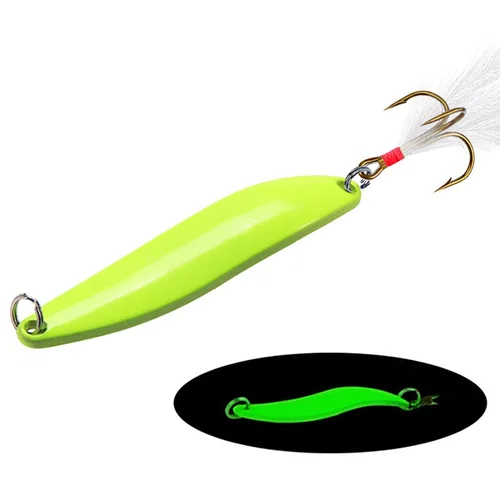 Cuchara luminosa de Metal de 5g, 7g, 10g, 13g, cebo giratorio, señuelo de Pesca duro, lentejuelas con anzuelos de plumas, aparejos de Pesca Wobbler Bass
