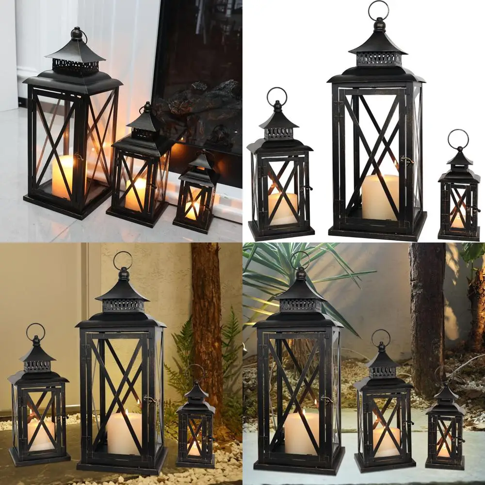 

Набор из 3 винтажных металлических фонарей: 20, 13 и 9 для наружного и внутреннего декора, идеально подходит для крыльца, патио, сада и праздничных акцентов.