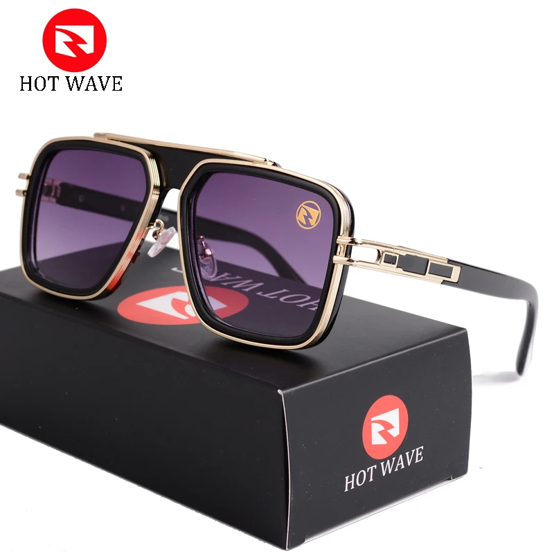 

HOT WAVE Blue Mirror Sunglasses Men UV Ray Lense Eyewear Vintage Fashion Square Men's Sun Glasses 95885