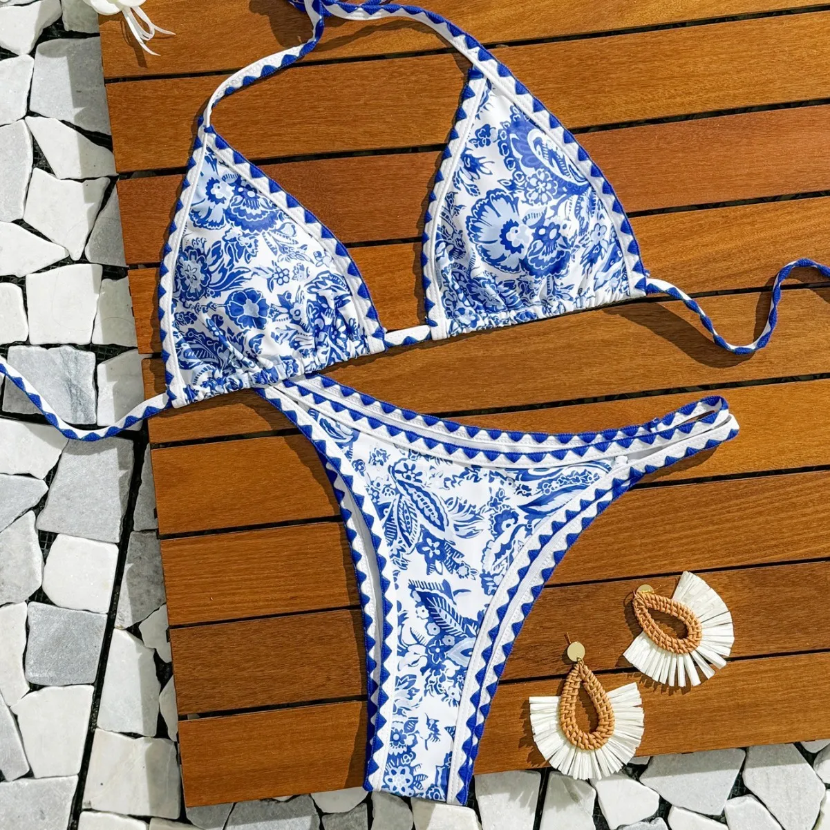 

Blue Floral Print Push Up Micro Bikinis 2025 Women Swimsuit Two Piece Set Sexy Thong Bikini Brazilian Swimwear Swim Bathing Suit