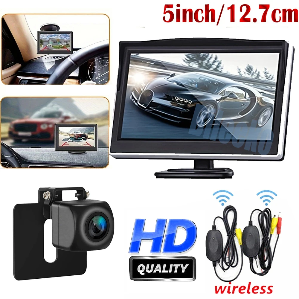 5in Backup Camera Monitor Kit Wireless Monitor and Rear View Camera with Night Vision Guide Lines for Car SUV Vehicle