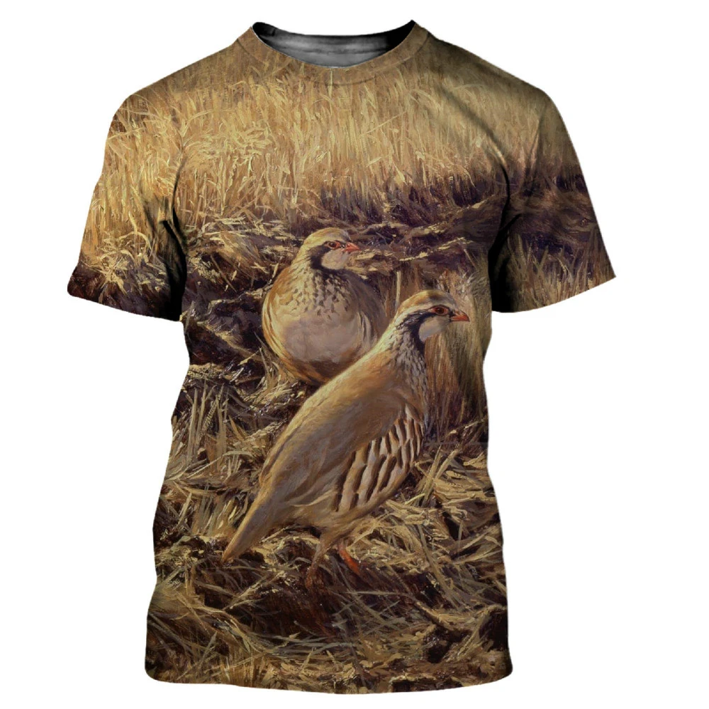 Camouflage Hunting Animals Quail 3D Print Summer Men\'s O-Neck T-shirt Casual Short Sleeve Oversized T Shirt Fashion Men Clothing
