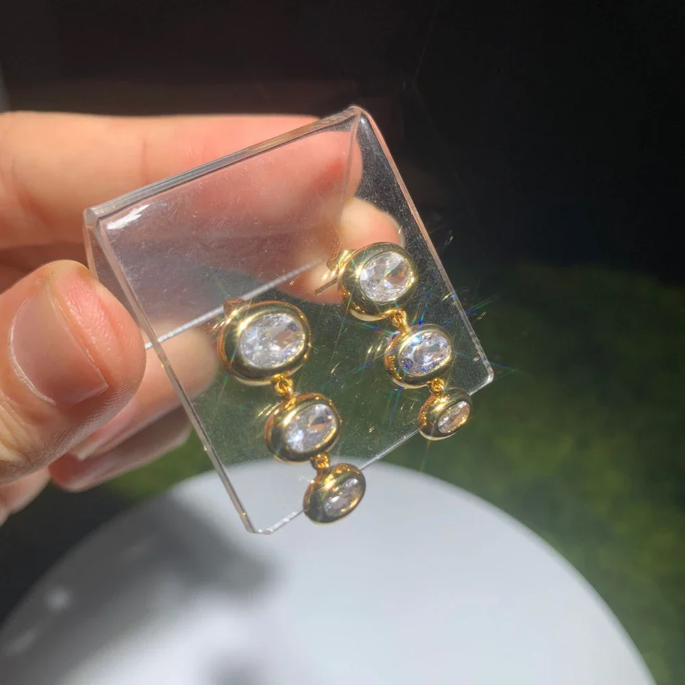 

Sparking Gold Plated Fashion Women Dangle Drop Earring Geometric Oval 5A Cubic Zirconia CZ Coffee Beaded Charm Jewelry