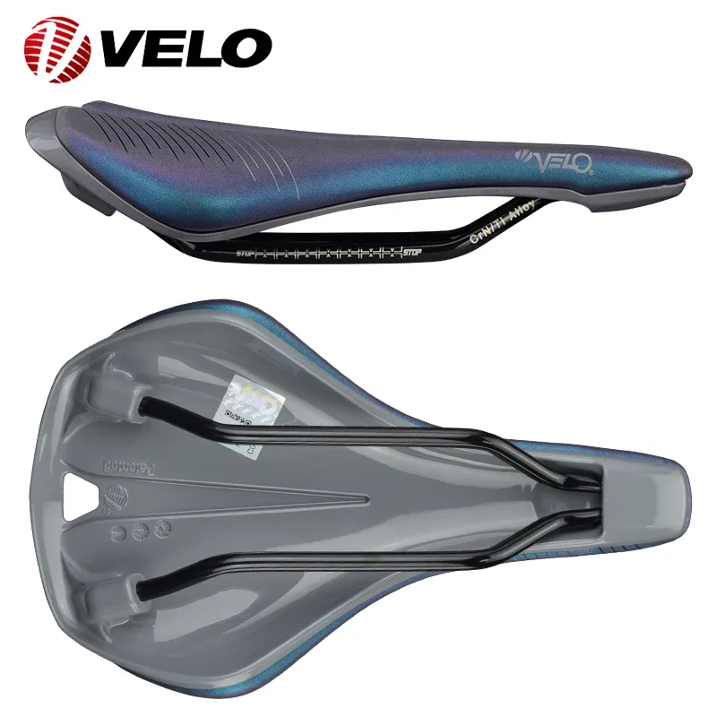 VELO VL-1A47 Road Bike Seat Cushion Saddle Ti Rail Oil Slick Racing Comfortable Bicycle Lightweight Waterproof Short Saddle