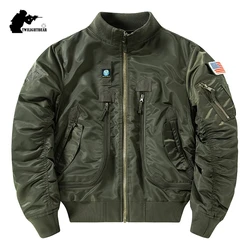 Chaqueta Bomber MA1 de alta calidad para hombre, abrigo liso con múltiples bolsillos y cuello levantado, chaquetas de béisbol, ropa para hombre, abrigos informales A5F726