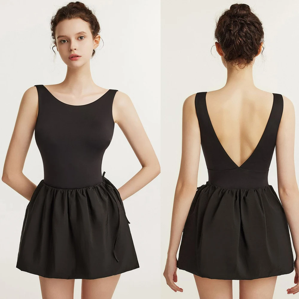 

Black One-Piece Bikini Backless Sexy Thermal Spring Vacation Girls Backless Sexy Swimsuit Simple Style round Neck Women's Swi...