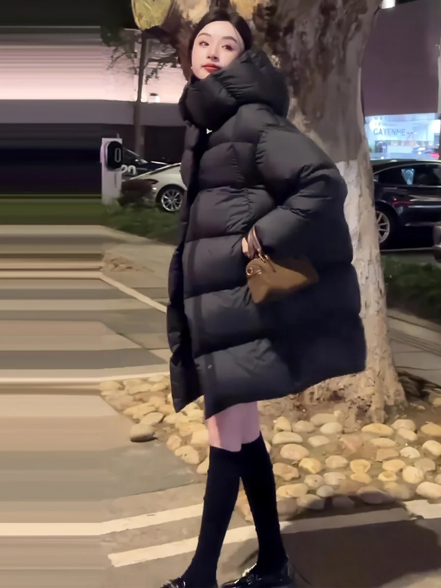 Bla con cappuccio di media lunghezza con piumino Jaet da donna 2025 invernale di piccole dimensioni di fascia alta soffice cappotto di pane tubo dritto