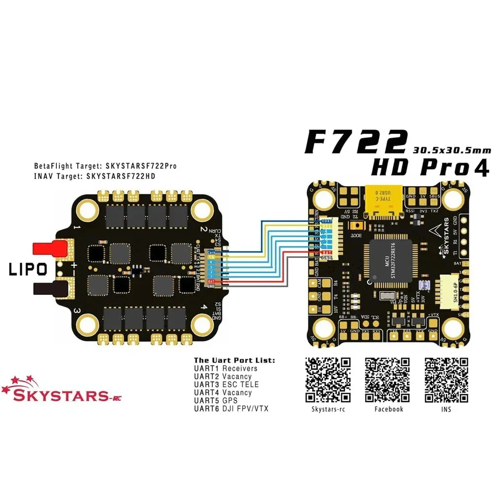 Skystars F7 F722HD PRO4 kontroler lotu OSD 45A/60A 128K Blheli_32 3-6S ESC Stack 30.5mm FPV Racing Drone Quadcopt