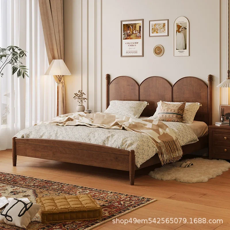 Nordic modern simple 1.5 meters small apartment medium ancient American retro master bedroom solid wood bed