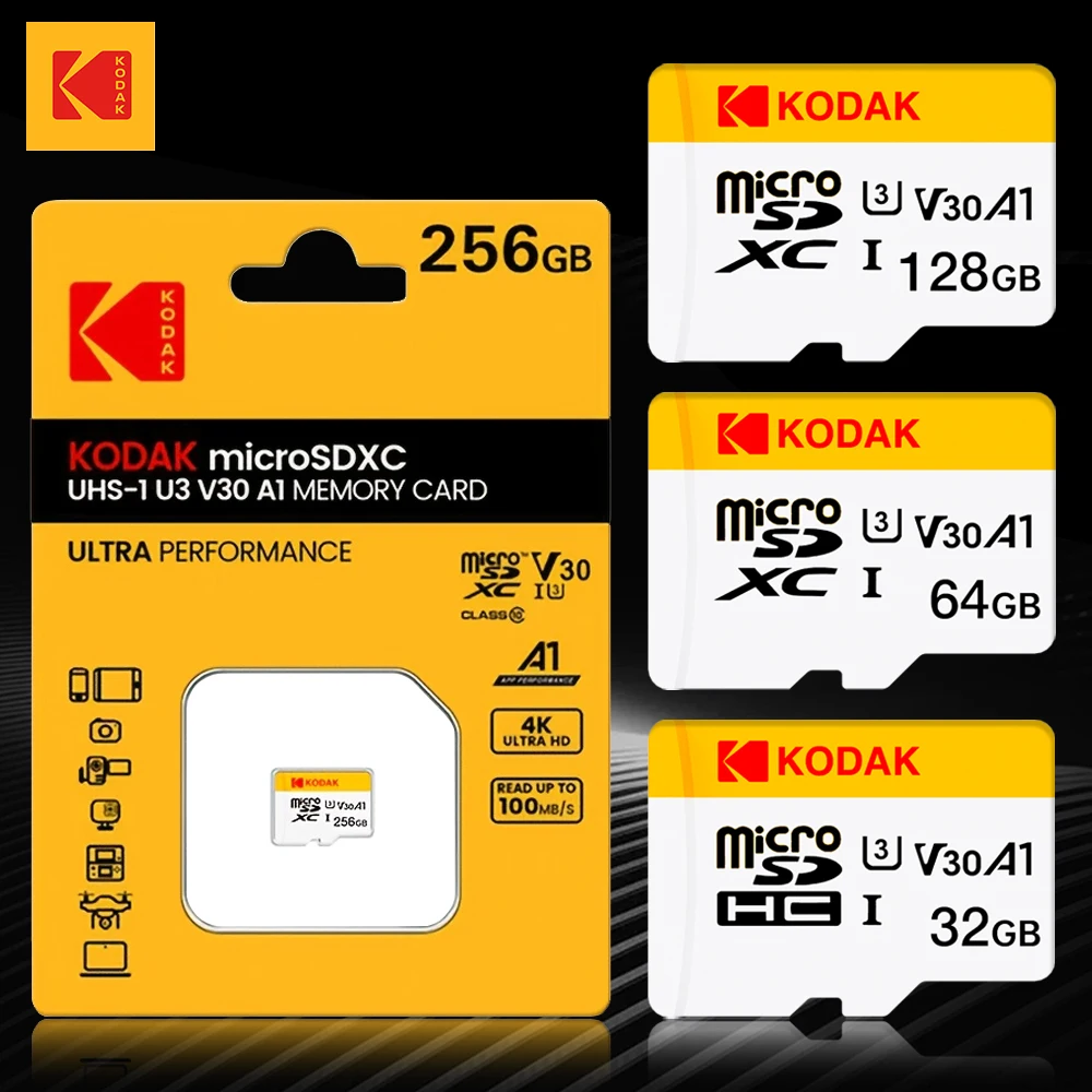 

KODAK Mini Memory SD Card 256 ГБ 128 ГБ 64 ГБ 32 ГБ U3 V30 4K Full HD Micro TF Флэш-карта памяти для телефона/компьютера/камеры