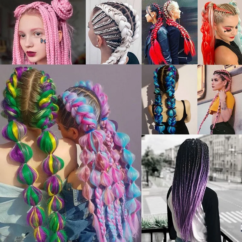 

Синтетические волосы для плетения косичек Jumbo Braids, 24 дюйма, омбре, искусственные волосы для крючкового плетения, сине-фиолетовые, для женщин