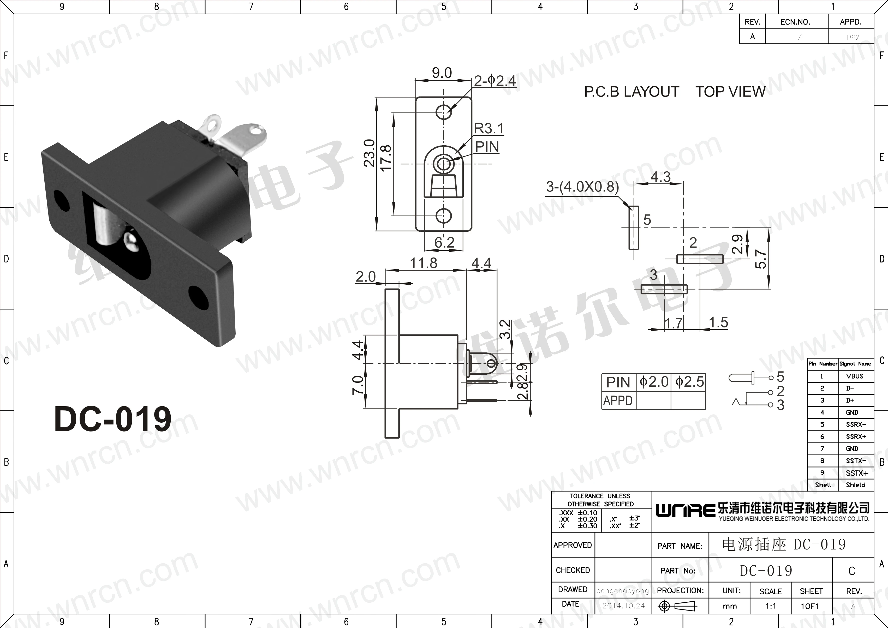 DC-019 3P Electronic Scale DC Power Socket Interface Headphone Jack CD Player Connector Black 5.5*2.1 2.5mm Charging Port Female