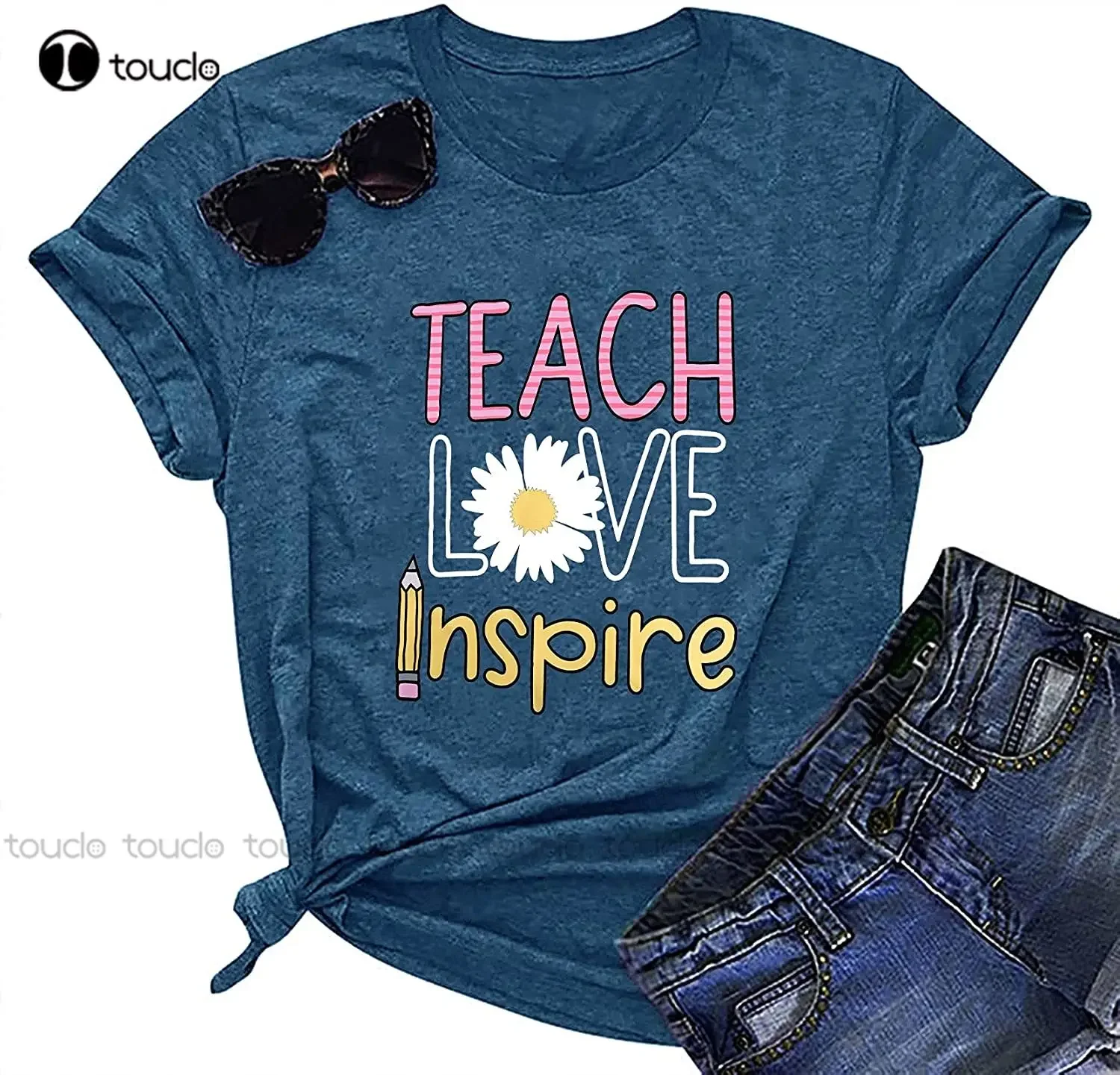 Teacher Graphic T-Shirt Summer Teacher Gift Teach Love Inspire Shirt Inspirational Tees Tops Golf Shirts golf shirts Unisex