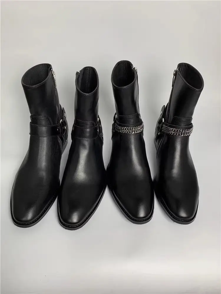 

2025 British High-Top Pointed Toe Men American Style Zipper Short Tube Motorcycle Trendy Casual High Street Men's Chelsea Boots