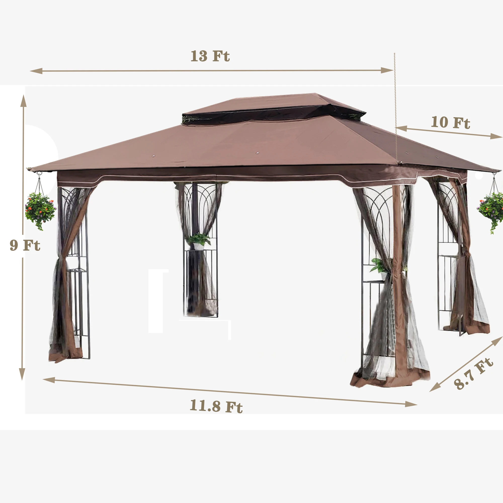 13x10 Outdoor Patio Gazebo Canopy Tent With Ventilated Double Roof And Mosquito Net(Detachable Mesh Screen On All Sides)