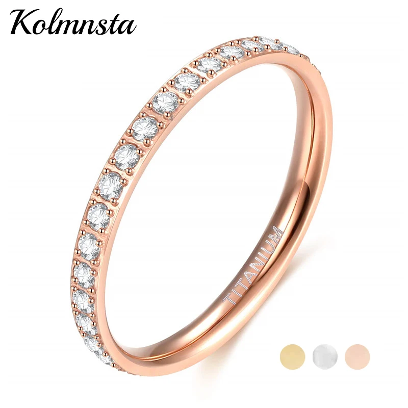 Kolmnsta 2mm Women Titanium Ring Cubic Zirconia Anniversary Wedding Engagement Band Size 4 to 13 bagues pour femme