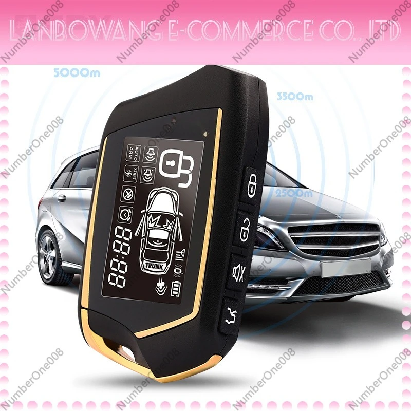 Two Way Car Anti Theft Device 1500m LCD Screen Vibration Remote Alarm Black Gold One Click Security System