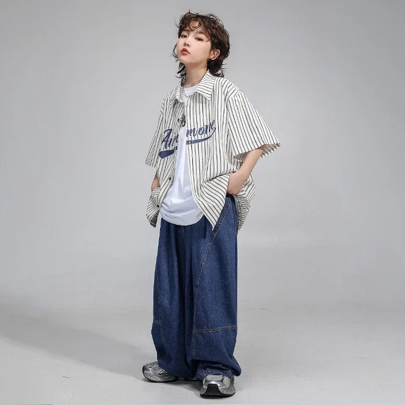 Hip Hop Dancing Ragazzi Giacca a righe Jeans Camicia per ragazze Pantaloni da ballo di strada Abbigliamento Bambini Streetwear Bambino Abiti jazz Costumi