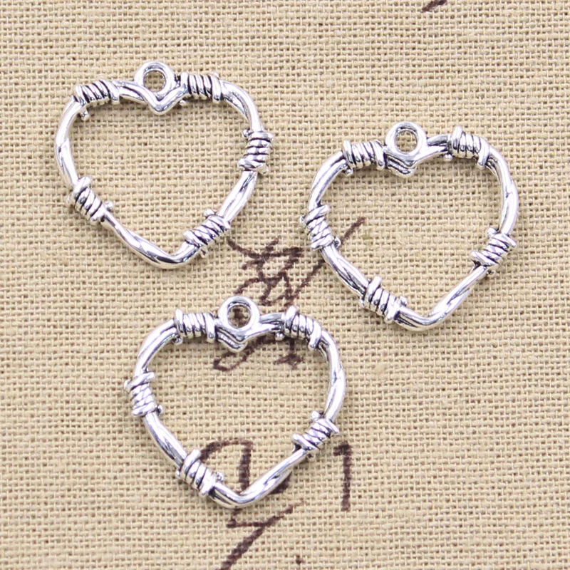 15pcs Charms Thorns Heart Bramble 24x24mm Antique Silver Color Pendants DIY Crafts Making Findings Handmade Tibetan Jewelry