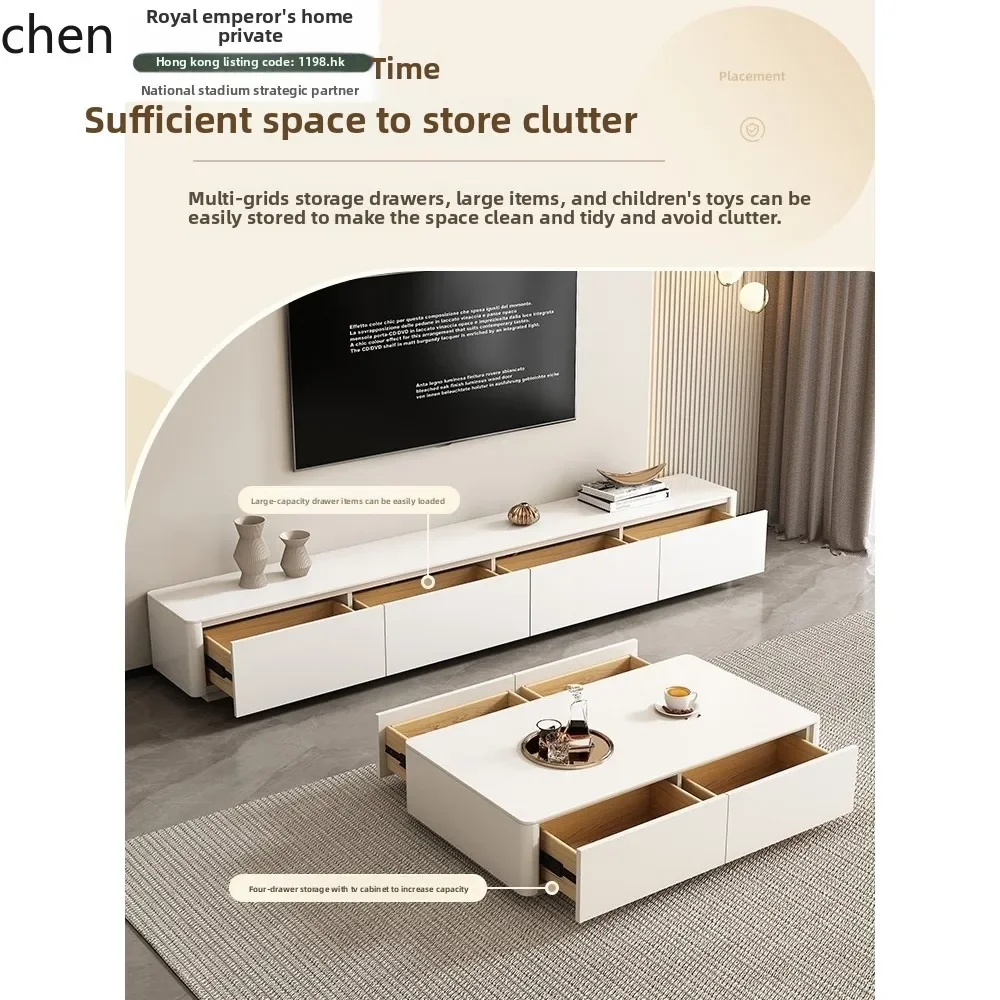 

furniture cream wind solid wood TV cabinet coffee table combination small apartment simple modern floor slate