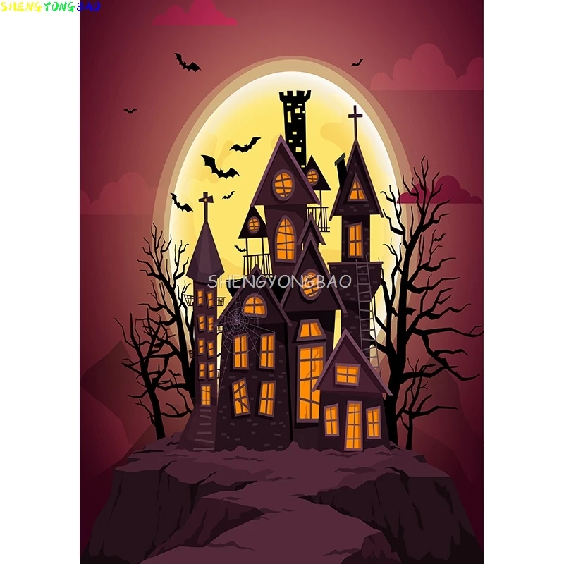 خلفية قلعة حجر القبر للهالوين ، فانوس ، صورة قمر ، تصوير فوتوغرافي ، مستلزمات استوديو الصور ، خلفية اليقطين #4