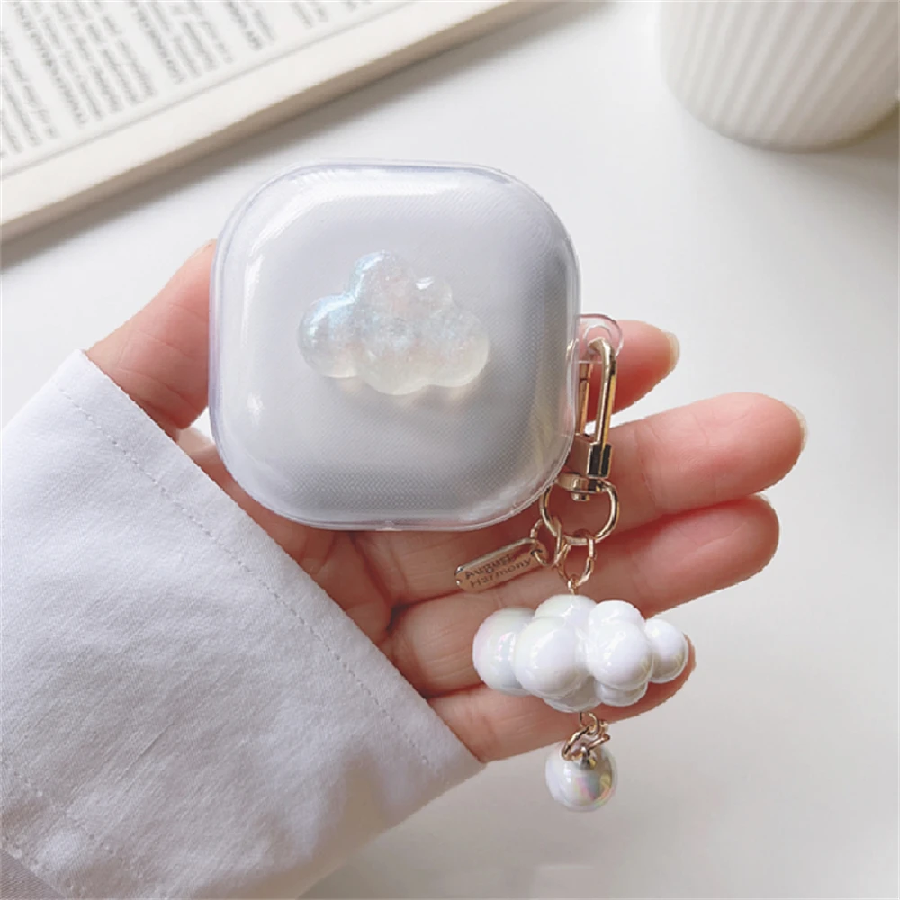 Cute 3D White Cloud Clear Earbuds Headphones Soft Case For Samsung Galaxy Buds Live With Pendant Case For Samsung Buds 2 Pro