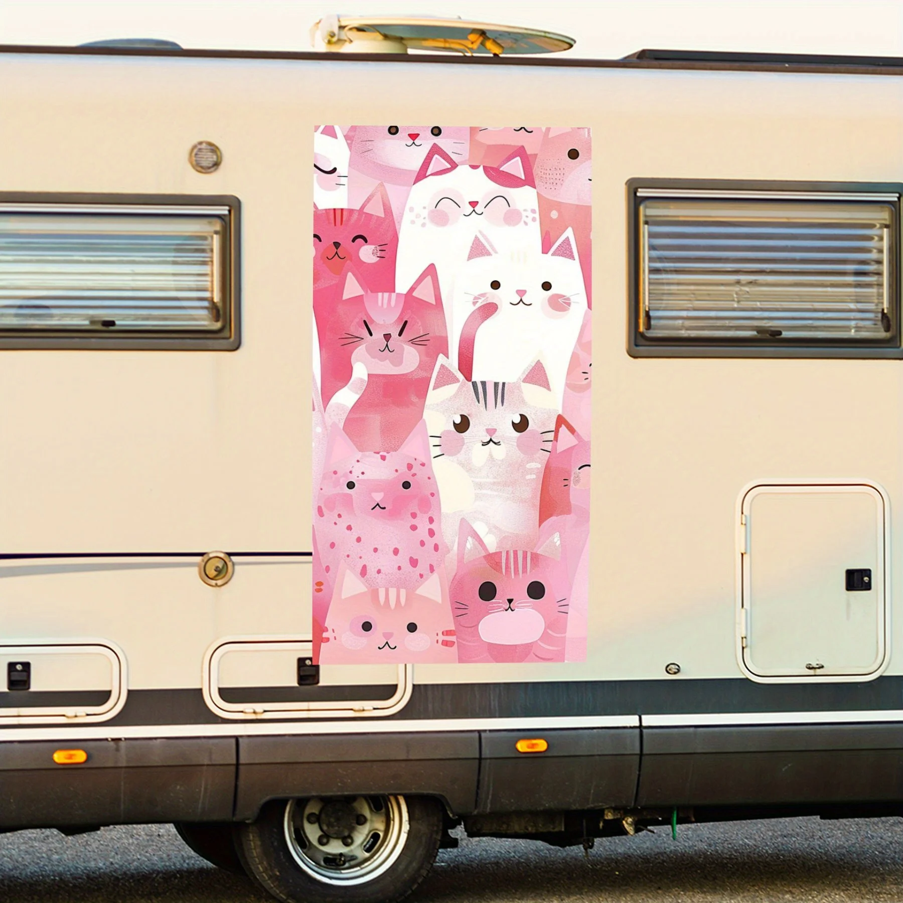 

Pink Cat Party Motorhome Car Door Sticker PVC Self Waterproof Stick, Striking Auto Exterior Accessories Decor Protect Gift for