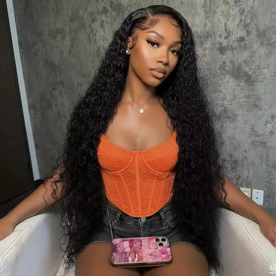 

Парик с кружевной передней частью 13x6 HD Transparent Water Wave, 200% плотность, 30-40 дюймов, 13x4, кудрявый, бразильский, 100% предварительно выщипанный