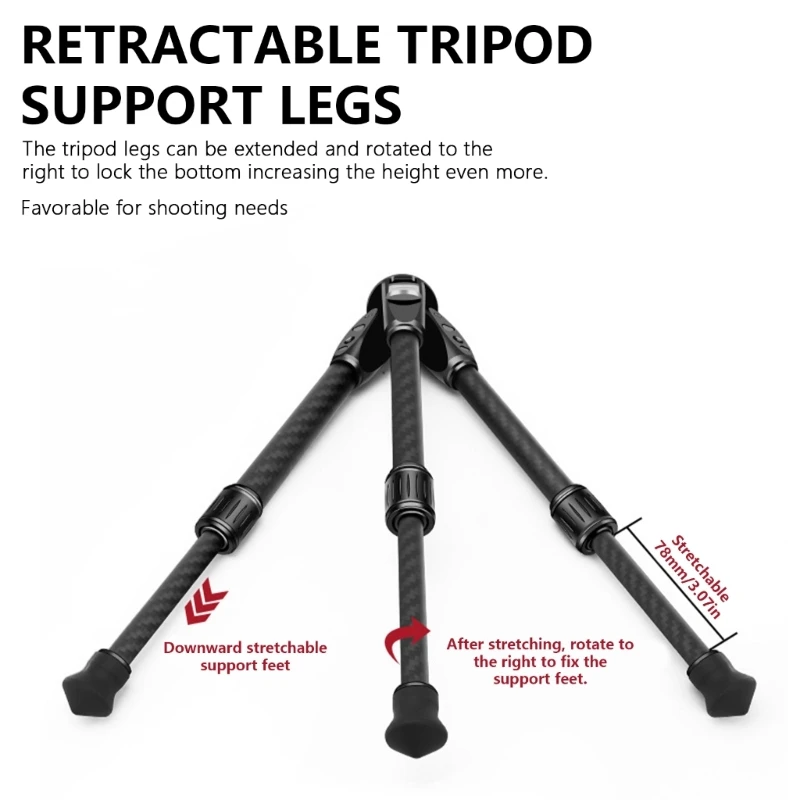 Lightweight Mini Tripod Desktop Tripod for Outdoor Photography with Carbon Fiber Legs and Multiple Adjustment L41E