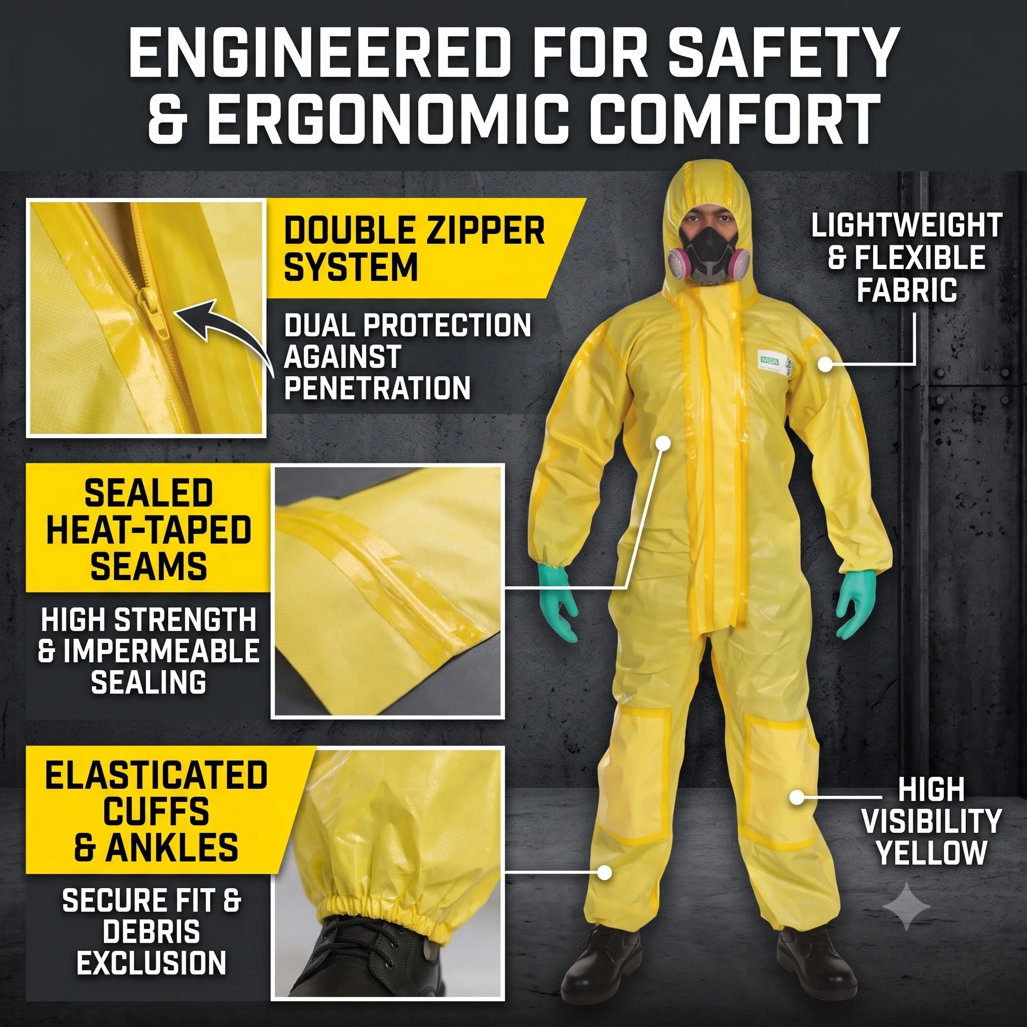 MSA CPS400 Full Body Coveralls Dust Proof Chemical Protection Hazmat Suit for Painting Industrial Workwear Traje De Bioseguridad