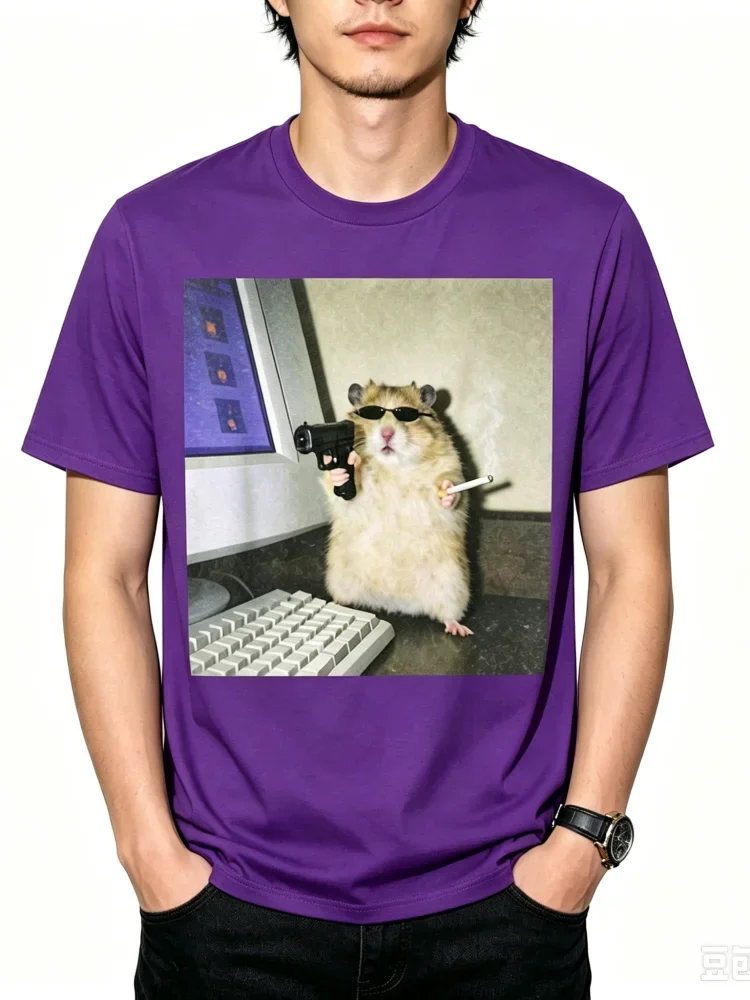 Trendy Cool 3D Gangster Hamster Print Men's T-shirt Vintage Photo Graphic Tees Funny Pet Streetwear Tops Summer Man Streetwear