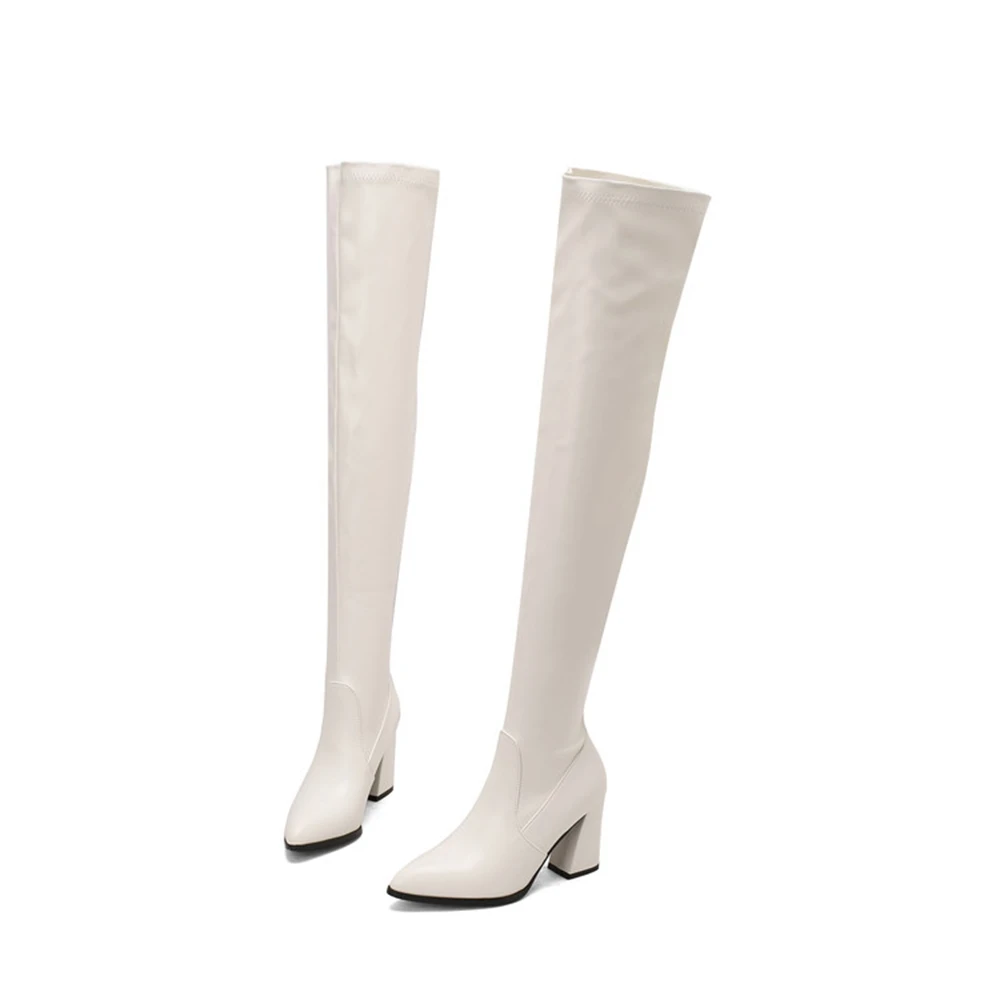 Extreme Big Size 48 49 50 Pointed Toe Sexy Over-the-knee Boots Platform Thick High Heels Women Stretch Thigh High Boots 30-17
