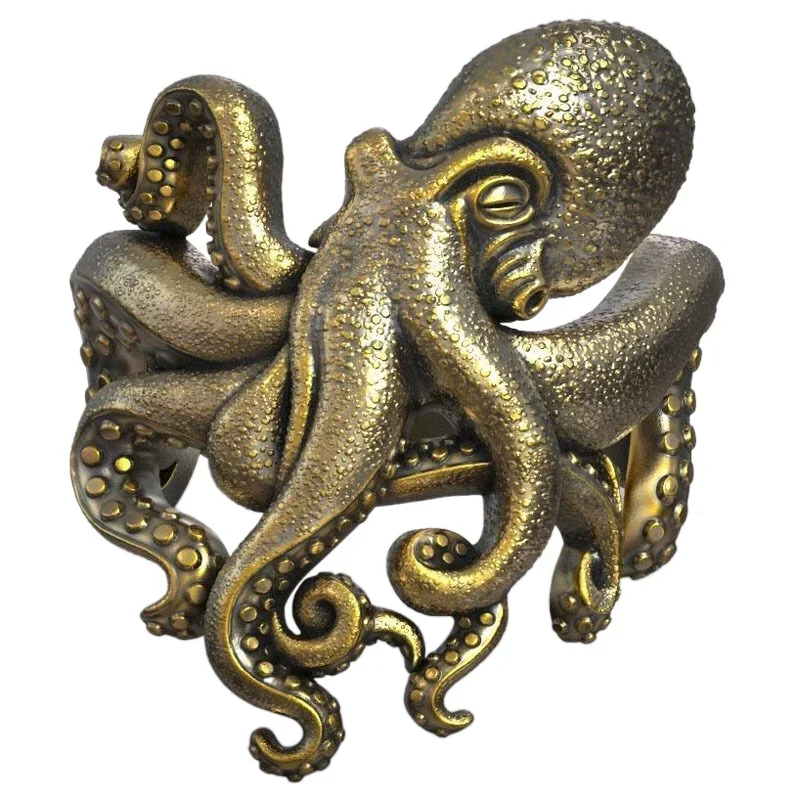 14g 3D Big Kraken Gothic Octopus Tentacles Gold Rings Customized 925 Solid Sterling Silver Ring Many Sizes 7-13