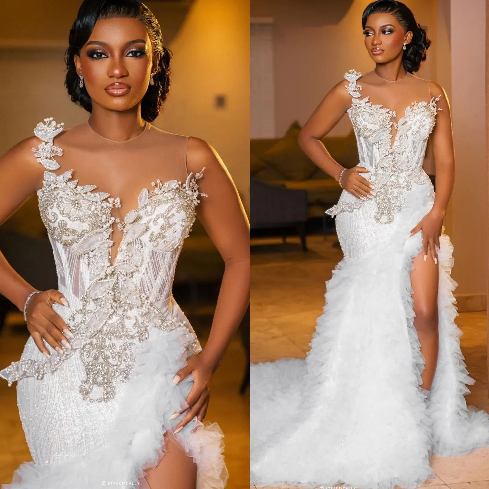 

Роскошное свадебное платье «Русалка» с кружевом, стразами и бисером, сексуальное, с V-образным вырезом, со съемным шлейфом, на заказ