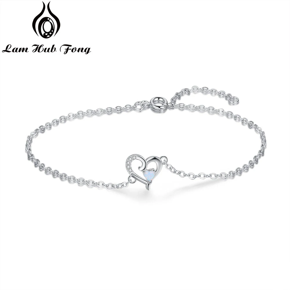 Trendy Heart Bracelets for Women Cute Opal Bracelets with Zircon Chain Link Wedding Jewelry (Lam Hub Fong)