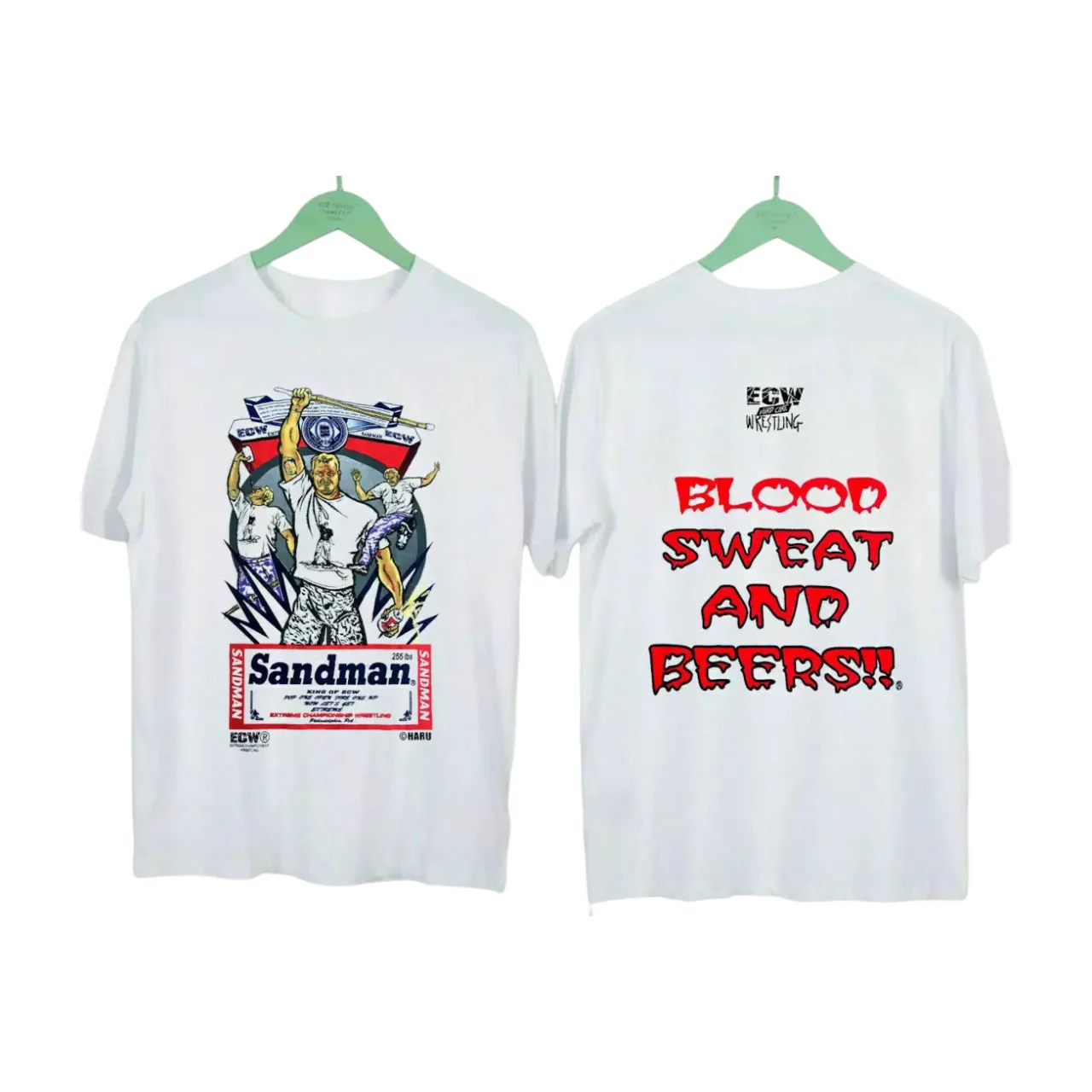 Sandman Blood Sweat Beers T-Shirt, ECW Mens T-shirt