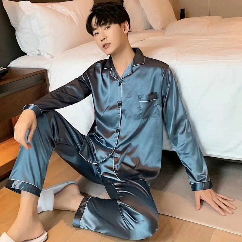 Men Pajamas Set Winter Sleepwear For Man Shirt Long Sleeve Pijama Male Silk Satin Sleeping Home Night Wear Big Size Loungewear