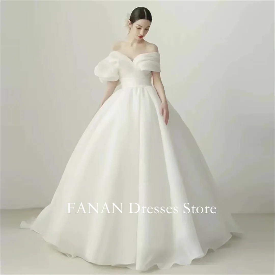 FANAN Off-Shoulder Korea Ivory Corset Organza Ball Gowns Wedding Dresses 웨딩드레스 Custom Made Pretty  Bride Gowns Plus Size