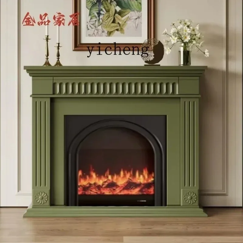 GZ-22   Solid wood simulation fire fireplace cabinet decorative carved composite medieval black porch rack