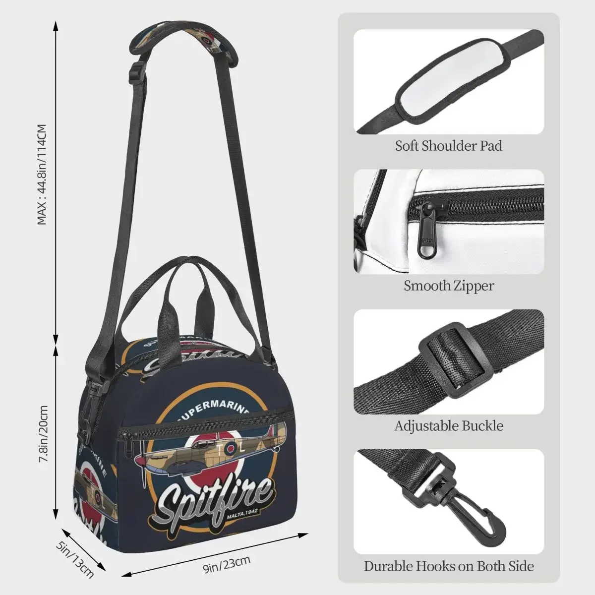 RAF Supermarine Spitfire Fighter Aircraft Plane Airplane Insulated Lunch Bag for Women Office Cooler Thermal Box Lunch Boxes