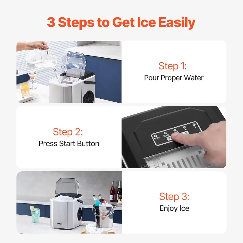 VEVOR Máquina de hielo para encimera, 9 cubos listos en 6 minutos, 26 libras en 24 horas, máquina de hielo portátil autolimpiante con cuchara para hielo