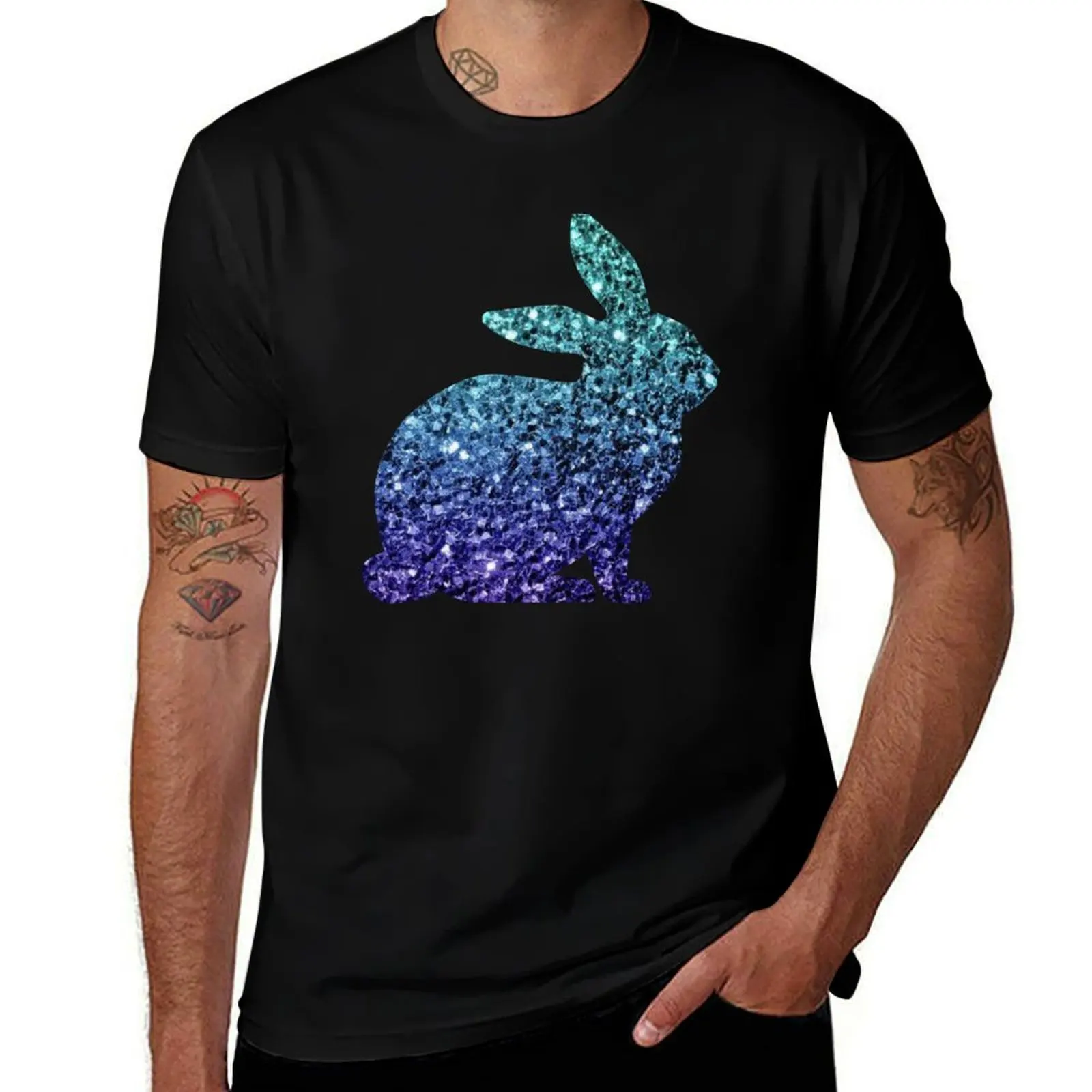 

Teal and Blue Ombre Faux Glitter Easter Bunny T-Shirt t shirt custom print T-Shirt
